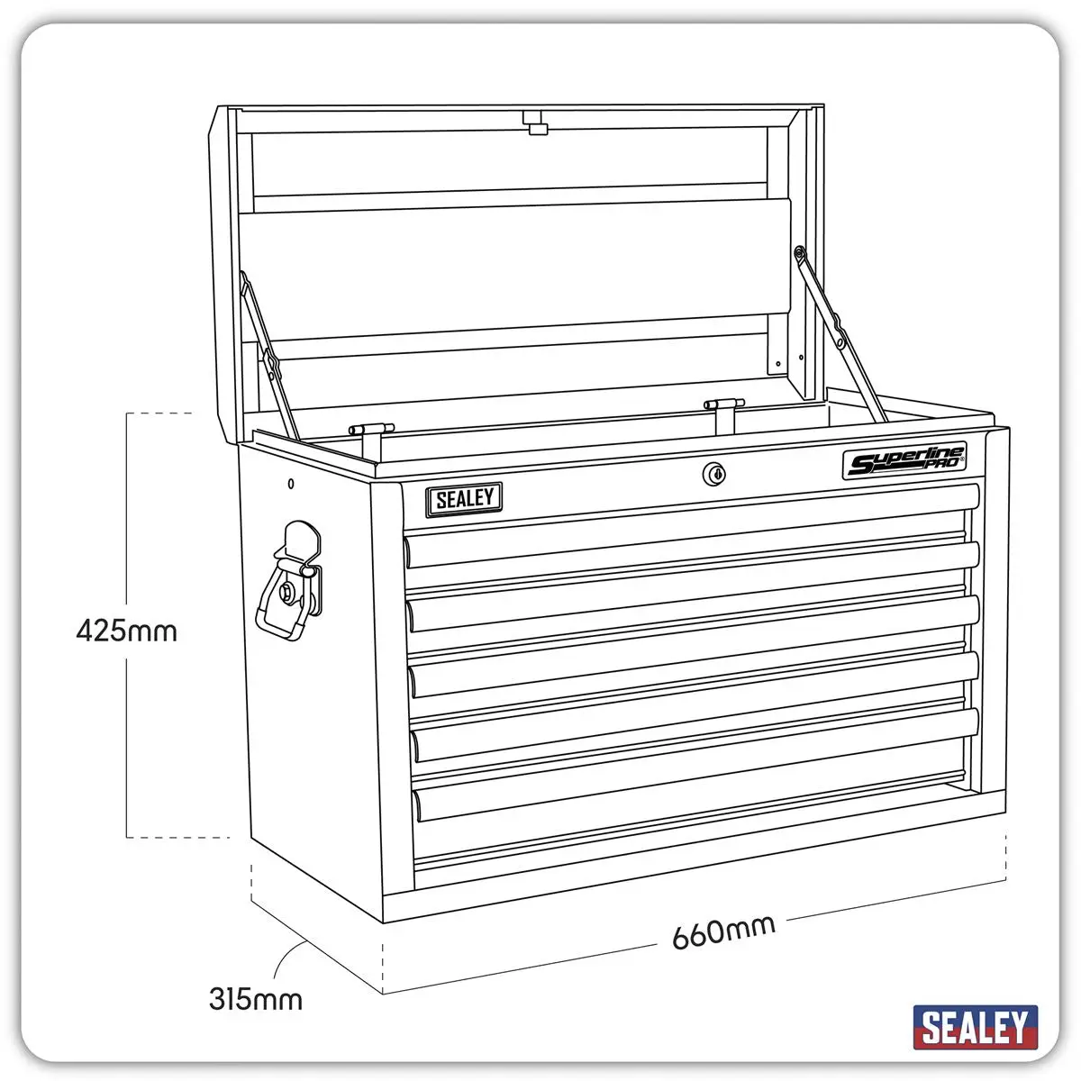 Sealey Superline Pro Topchest 5 Drawer with Ball-Bearing Slides - Red - Image 7
