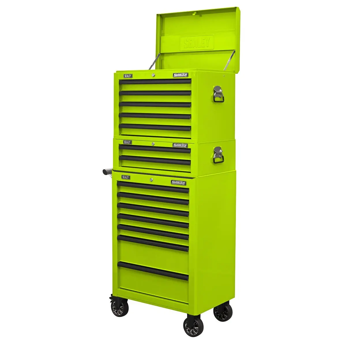 Sealey Superline Pro Topchest, Mid-Box Tool Chest & Rollcab Combination 14 Drawer with Ball-Bearing Slides - Green - Image 7