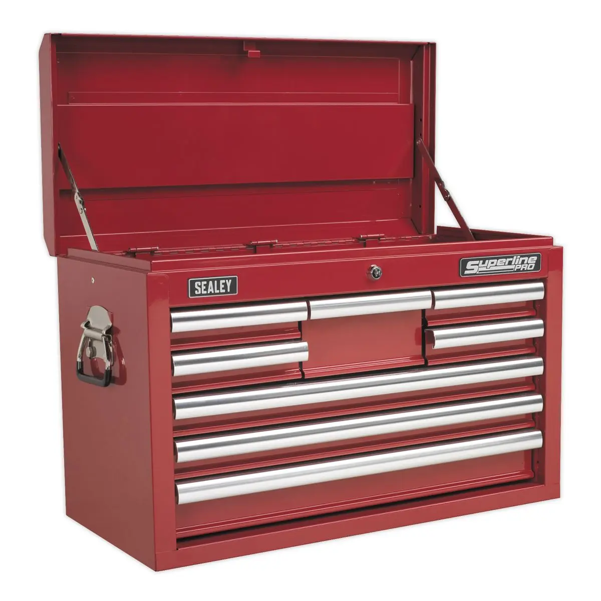 Sealey Superline Pro Topchest & Rollcab Combination 15 Drawer with Ball-Bearing Slides - Red & 148pc Tool Kit - Image 6
