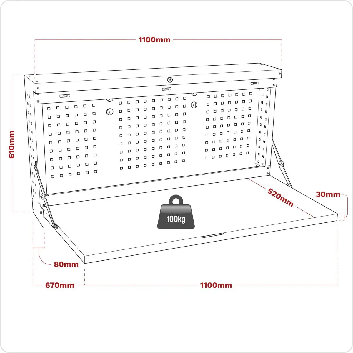 Sealey Superline Pro Wall Mounted Foldable Workbench 1100mm - Image 8
