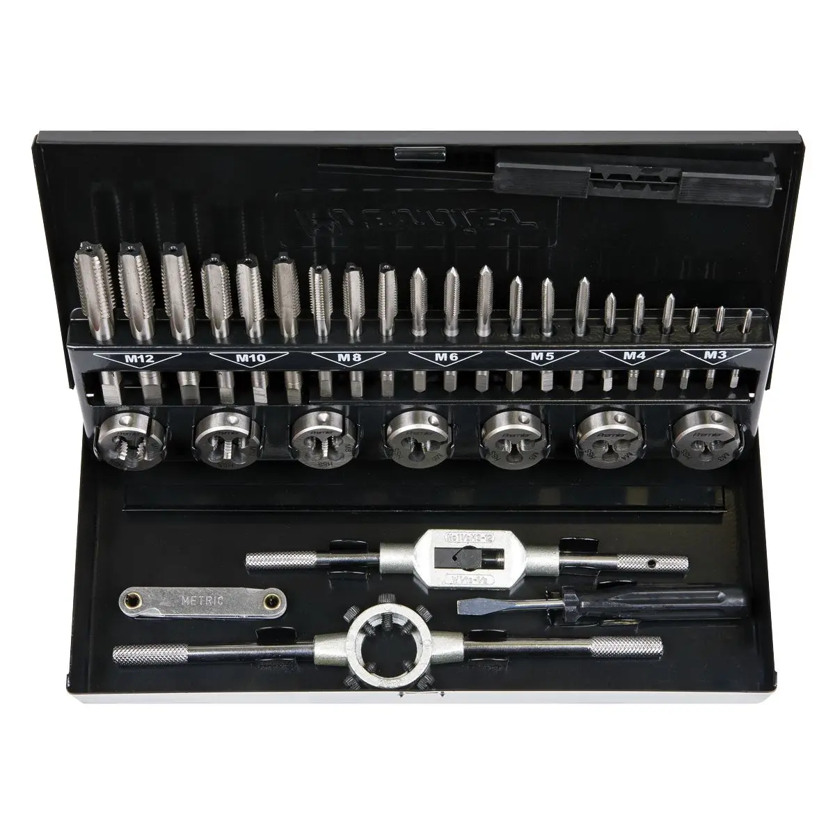 Sealey Tap and Die Set Metric 32 Piece Split Dies HSS 4341 M3-M12 Metal Case - Image 2