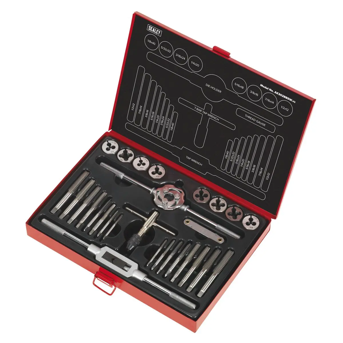Sealey Tap & Die Set 28pc Split Dies Imperial BSW - Image 2