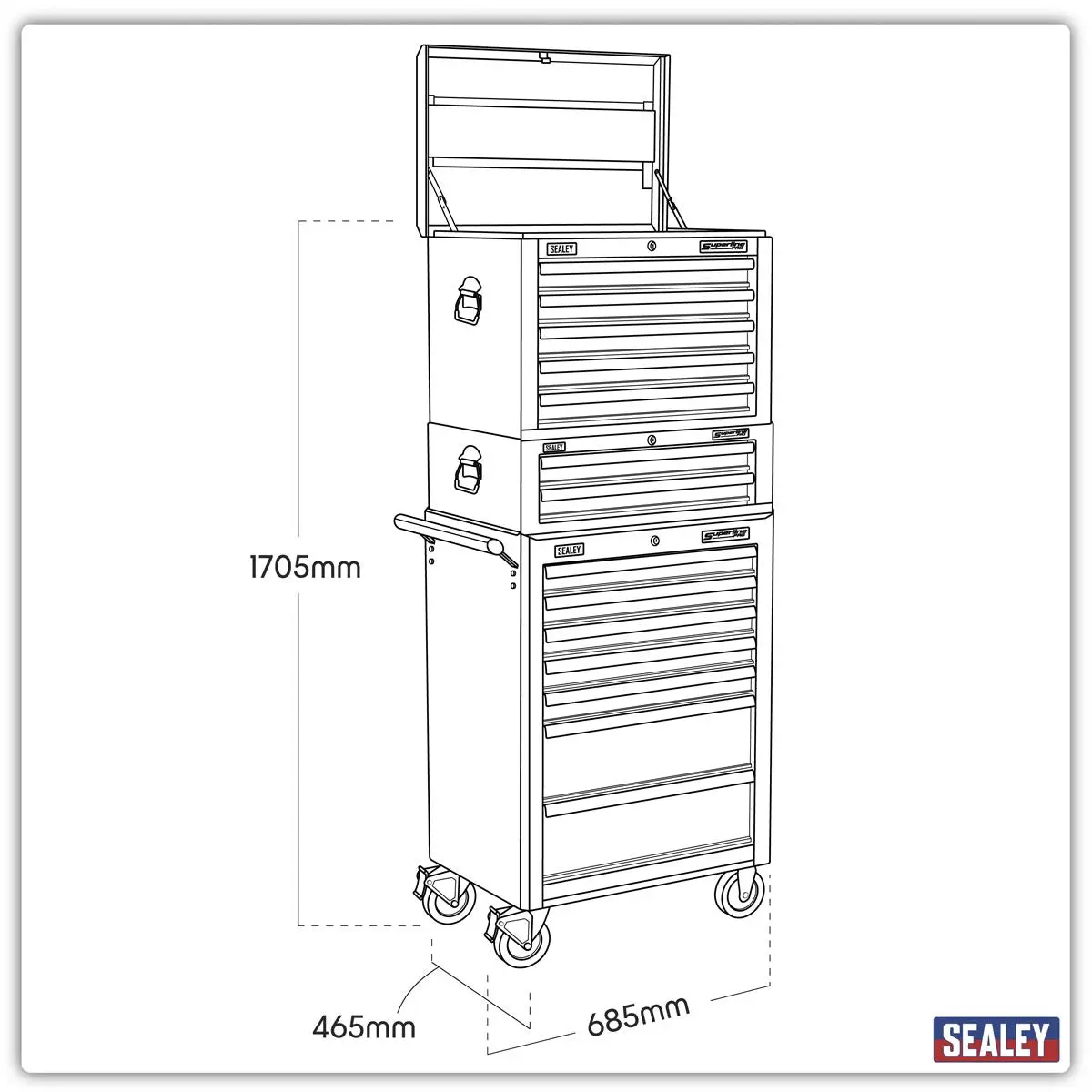 Sealey Superline Pro Topchest, Mid-Box Tool Chest & Rollcab Combination 14 Drawer with Ball-Bearing Slides - Red - Image 5