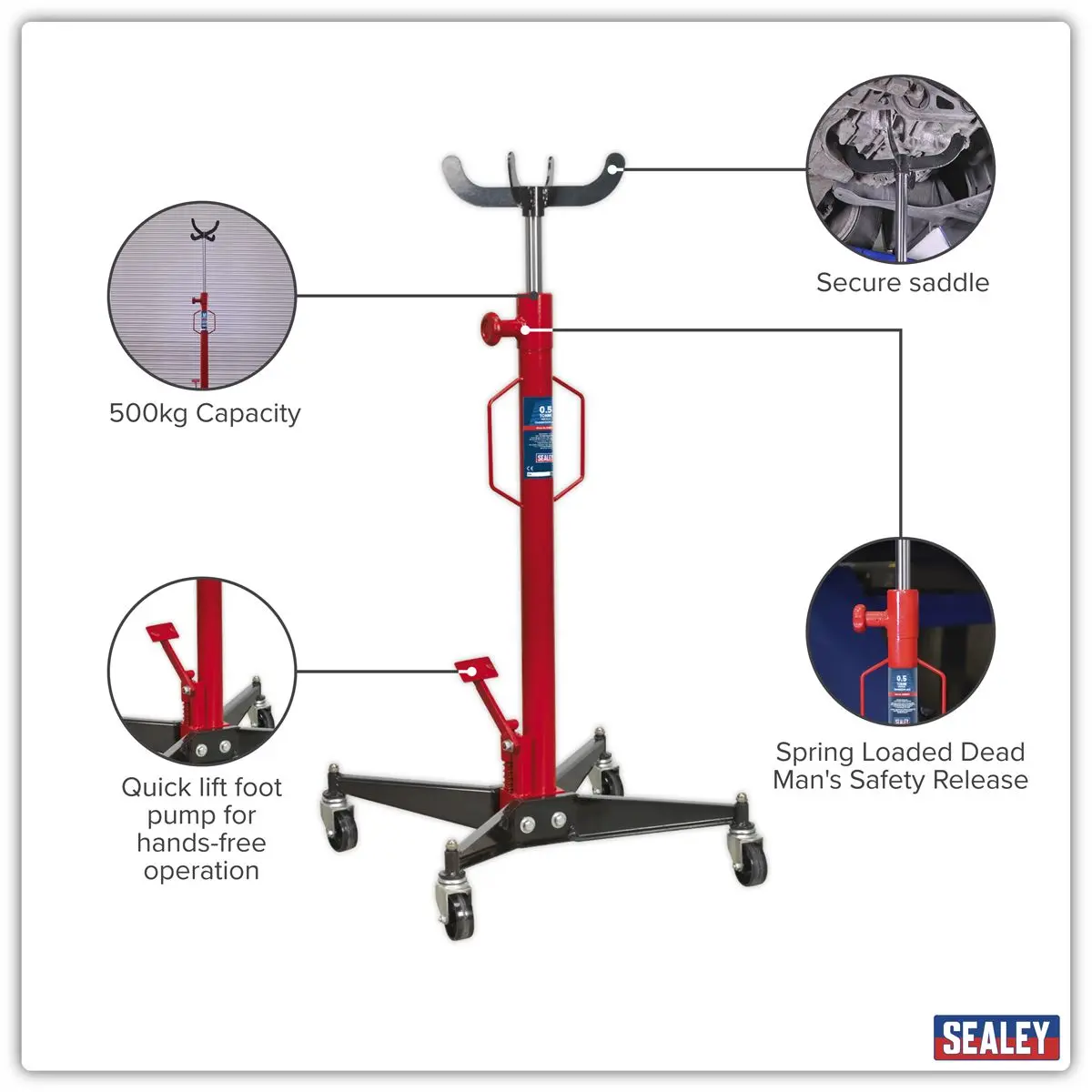 Sealey Vertical Transmission Jack 500kg - Image 9