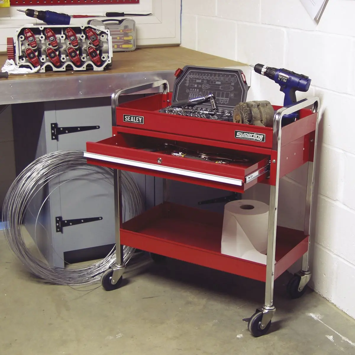 Sealey Superline Pro Trolley 2-Level Heavy-Duty with Lockable Drawer - Image 2