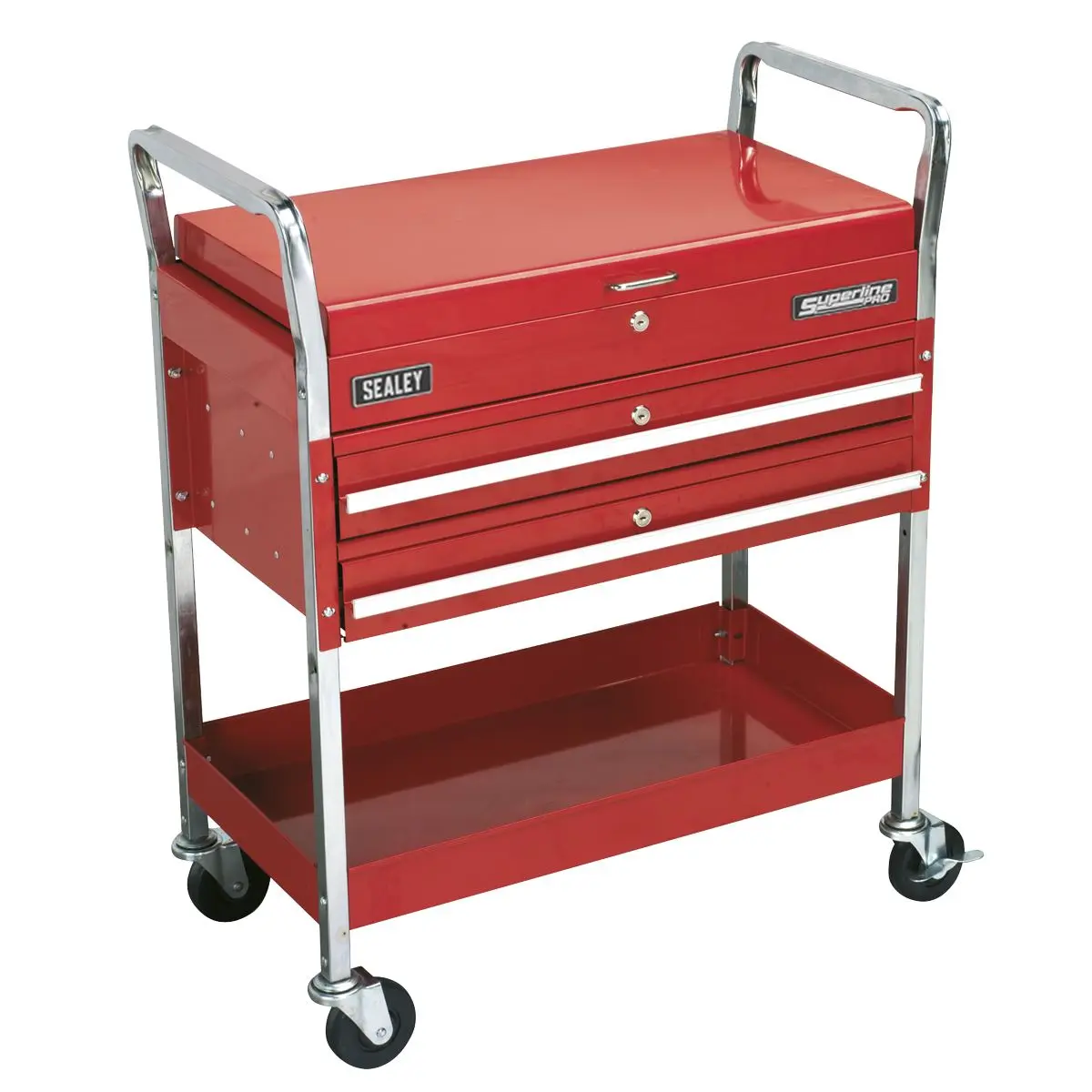 Sealey Superline Pro Trolley 2-Level Heavy-Duty with Lockable Top & 2 Drawers - Image 2