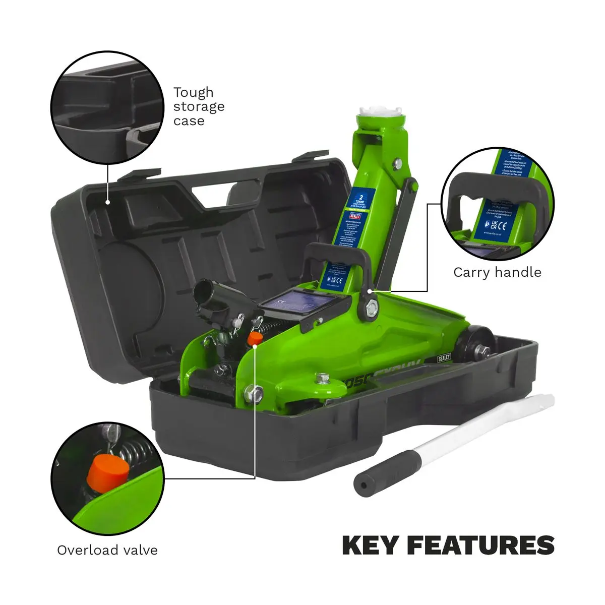 Sealey Short Chassis Trolley Jack with Storage Case 2 Tonne - Green - Image 2