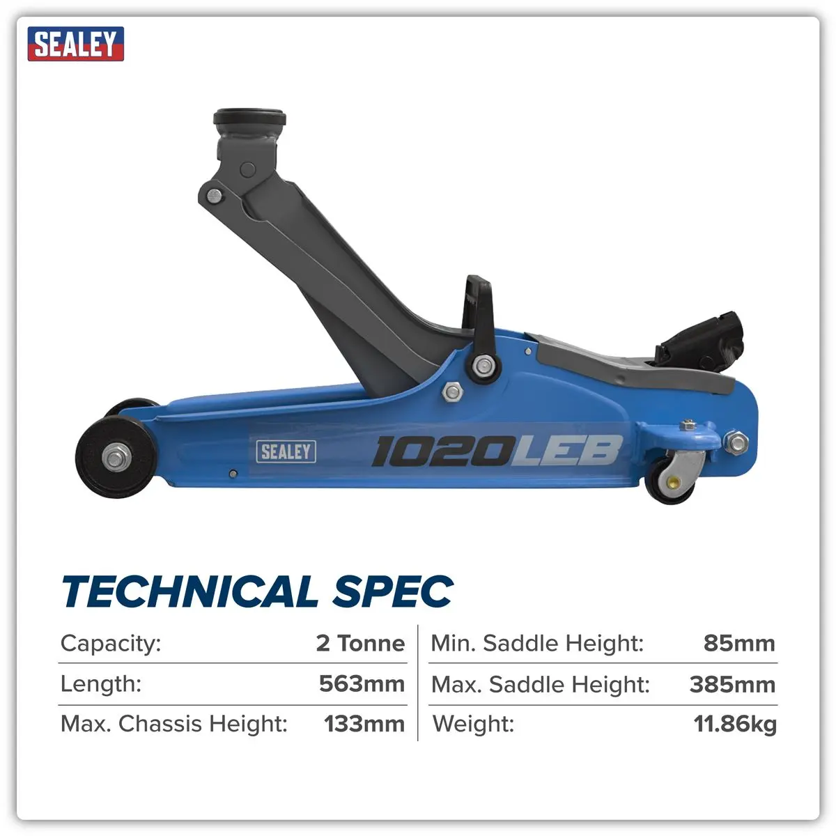Sealey Low Profile Short Chassis Trolley Jack 2 Tonne - Blue - Image 18