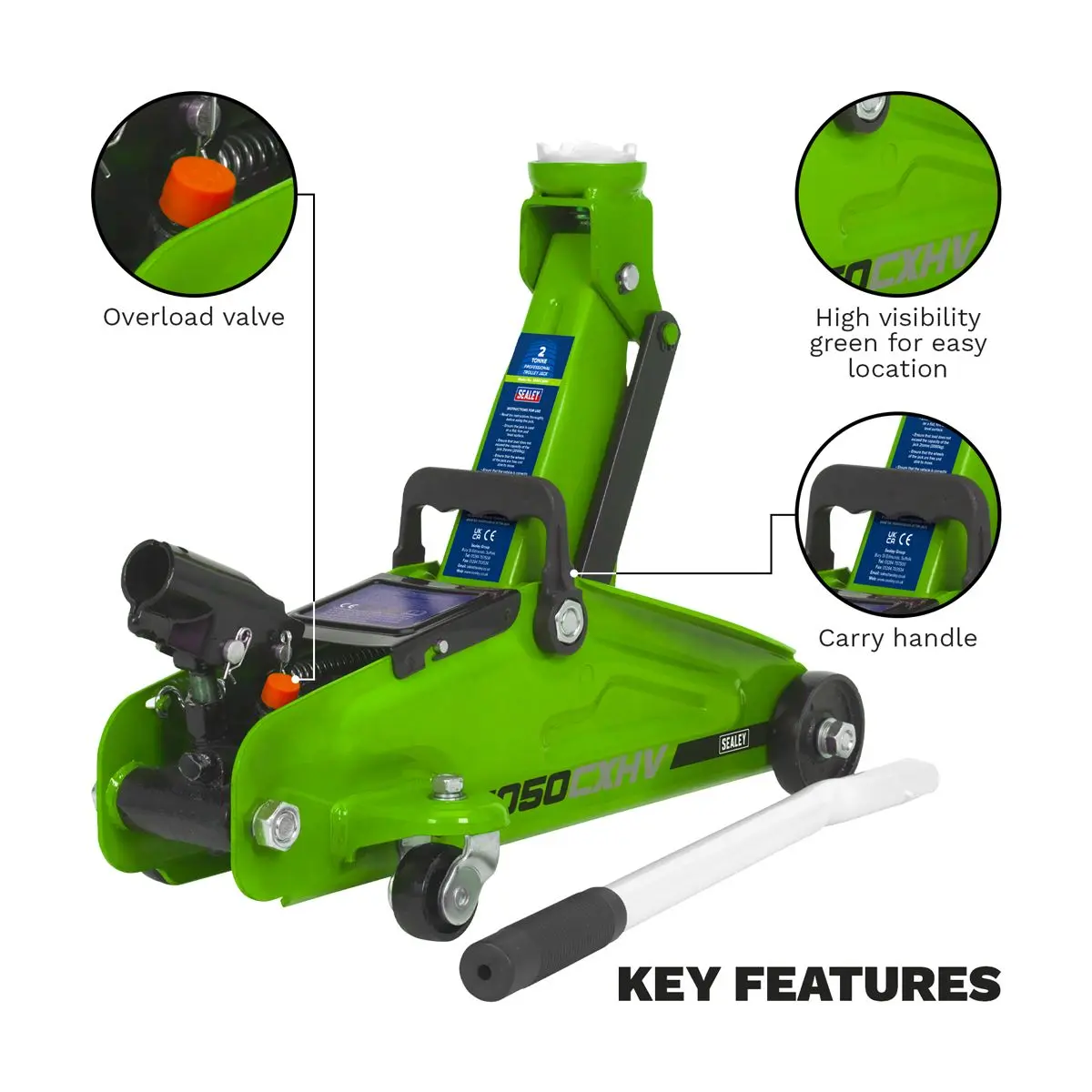 Sealey Short Chassis Trolley Jack 2 Tonne - Green - Image 3