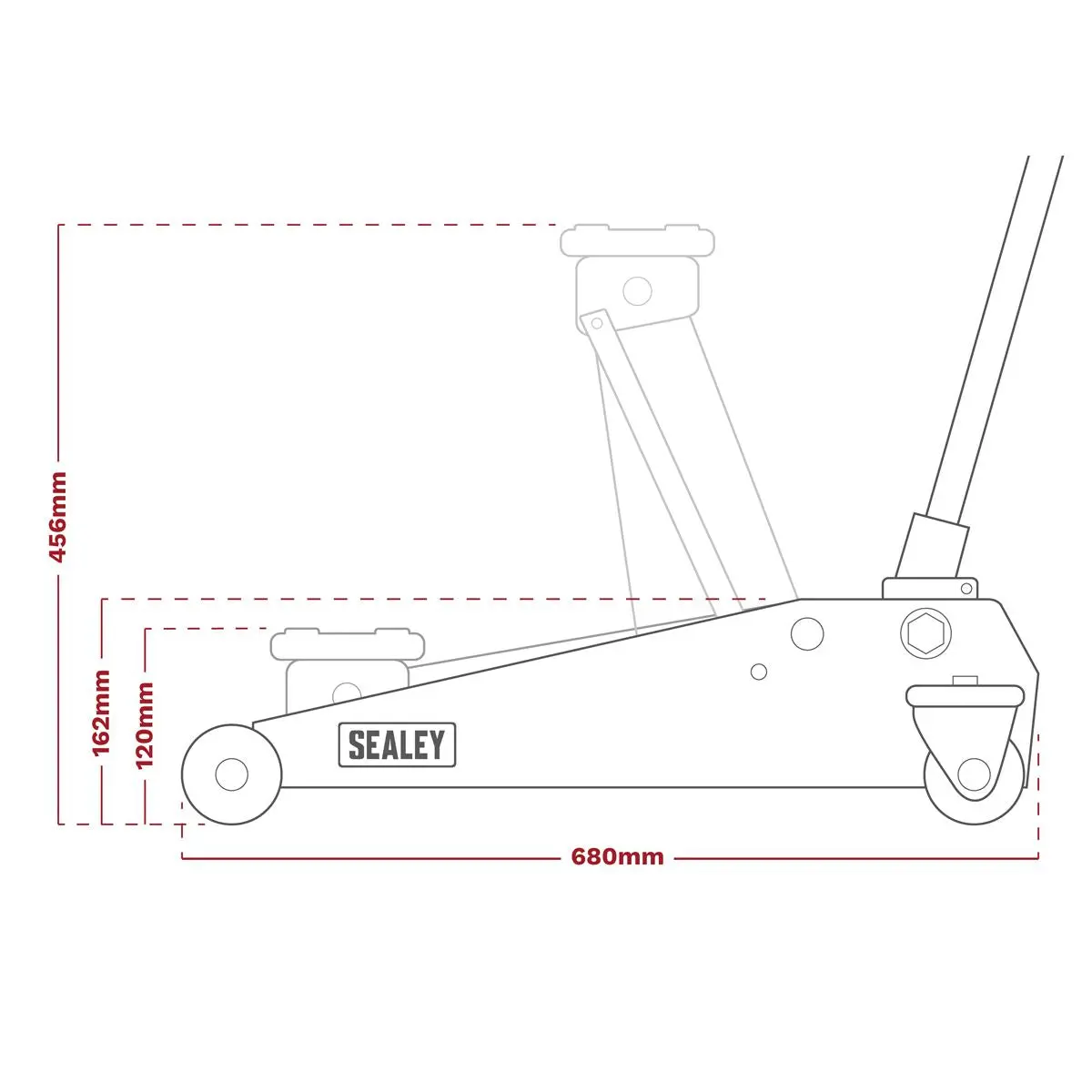 Sealey Trolley Jack with Super Rocket Lift 3 Tonne & Axle Stands (Pair) 3 Tonne Capacity per Stand - Green - Image 4