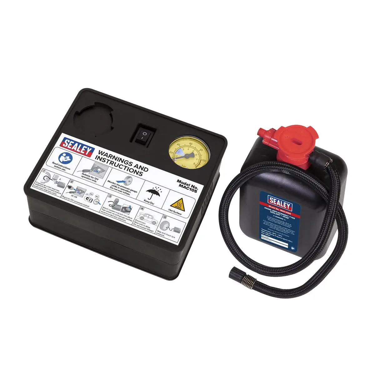 Sealey Tyre Inflator 12V & Emergency Puncture Sealant Kit - Image 4