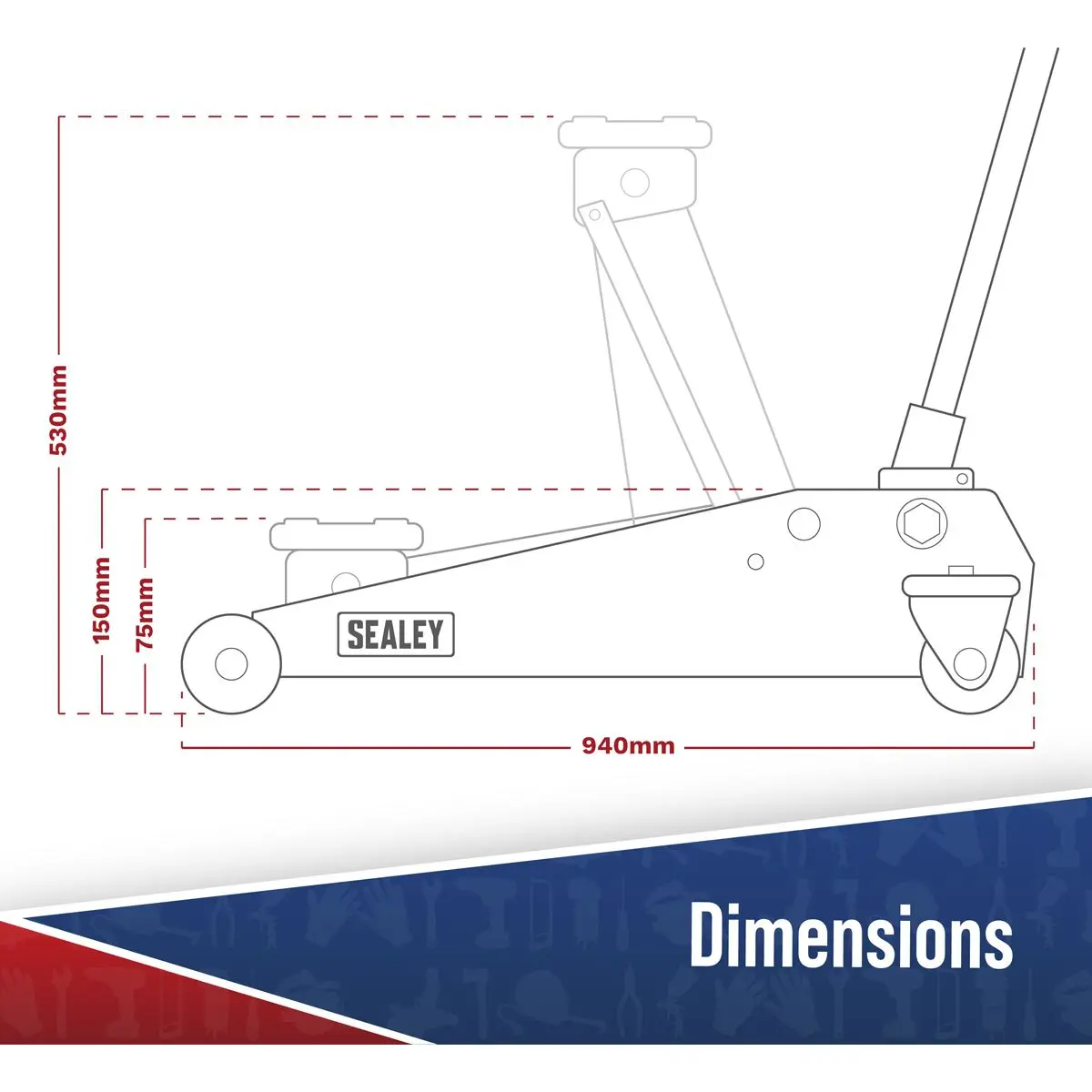 Sealey Viking 2 Tonne Low Entry Long Reach Trolley Jack with Rocket Lift - Image 6