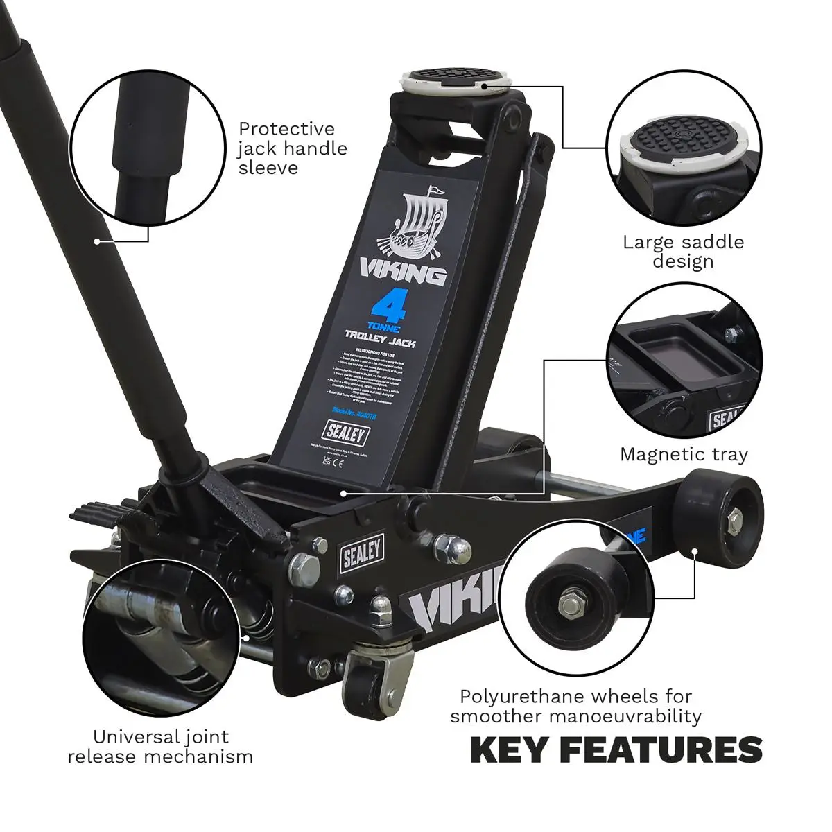 Sealey Viking 4 Tonne Tyre Bay Trolley Jack Low Entry with Rocket Lift - Image 2