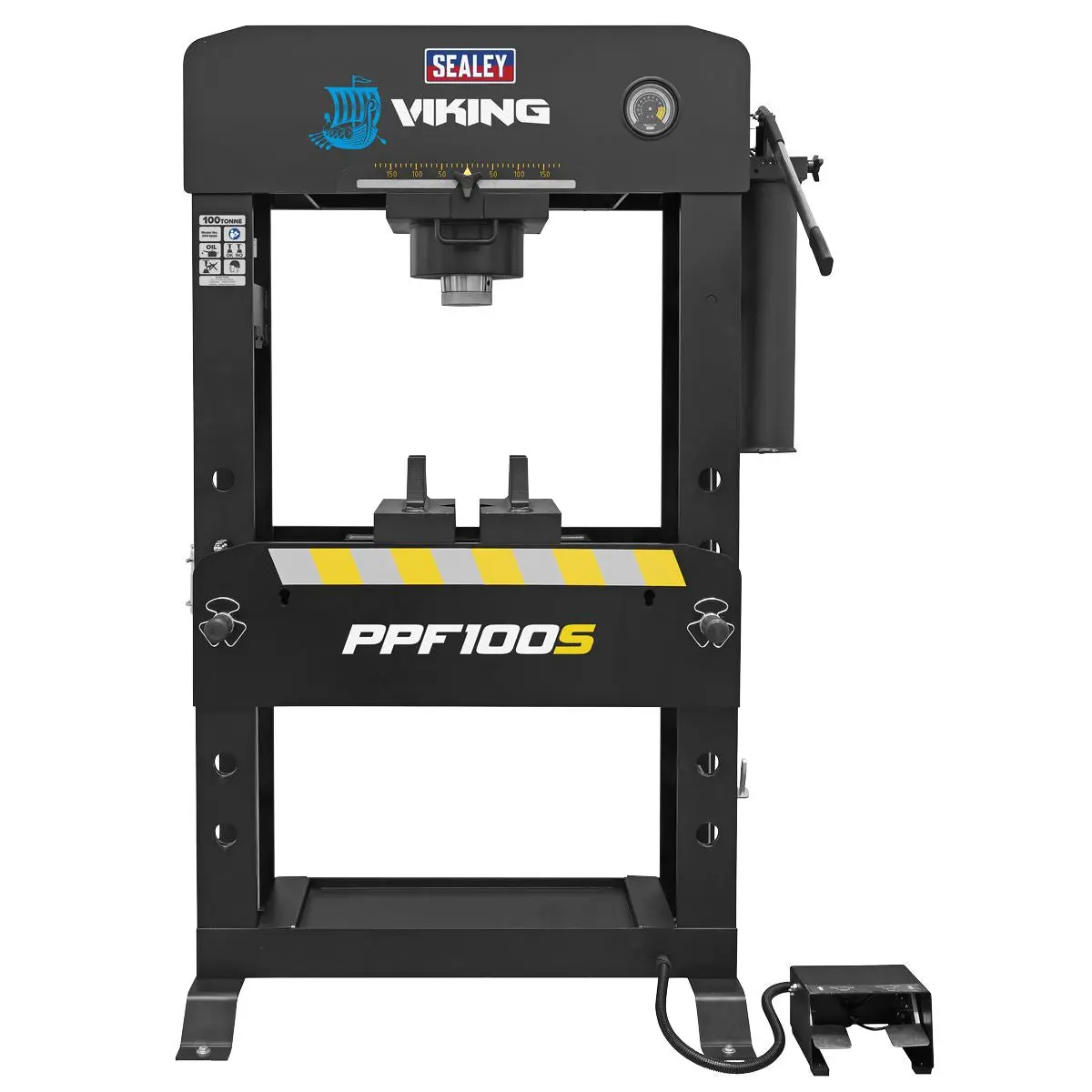 Sealey Viking Floor Type Air/Hydraulic Press with Sliding Ram & Foot Pedal 100 Tonne - Image 10