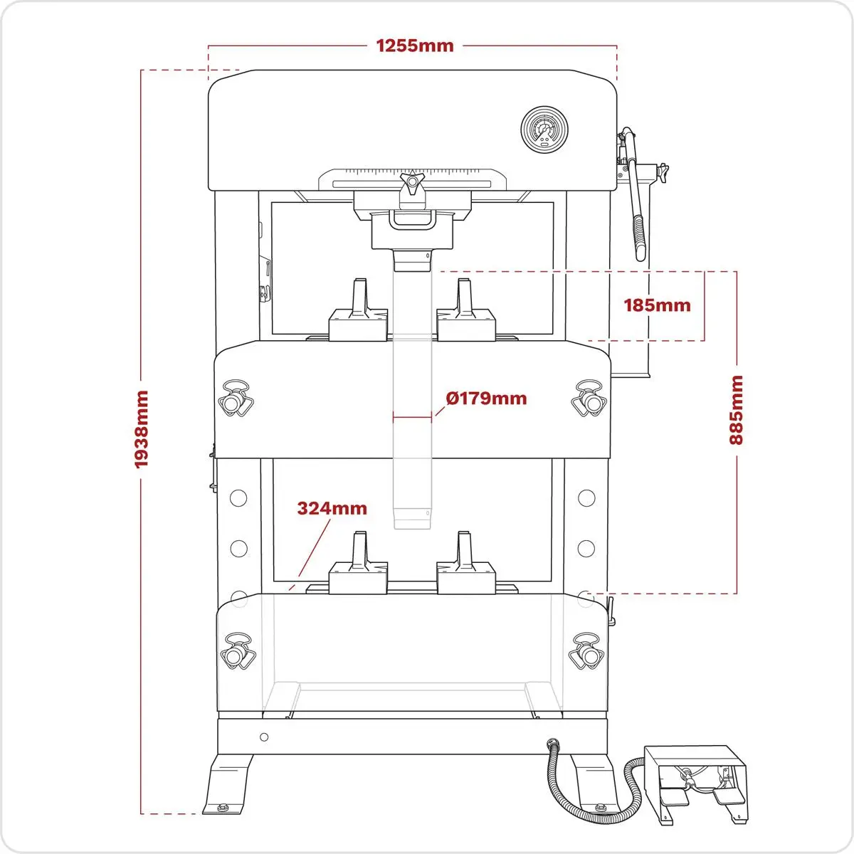 Sealey Viking Floor Type Air/Hydraulic Press with Sliding Ram & Foot Pedal 100 Tonne - Image 19