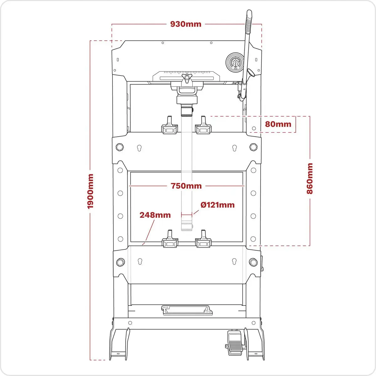 Sealey Viking Floor Type Air/Hydraulic Press with Sliding Ram & Foot Pedal 50 Tonne - Image 5