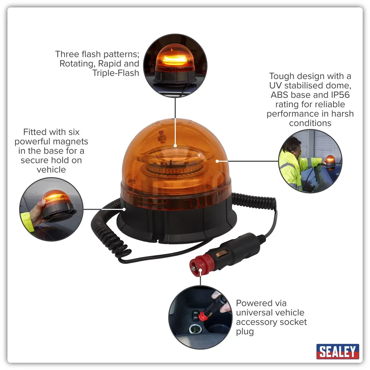 Sealey Warning Beacon 20W SMD LED 12/24V Magnetic Base - Image 5