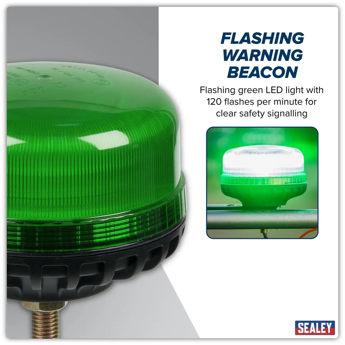Sealey Warning Beacon SMD LED 12/24V 12mm Bolt Fixing - Green - Image 12