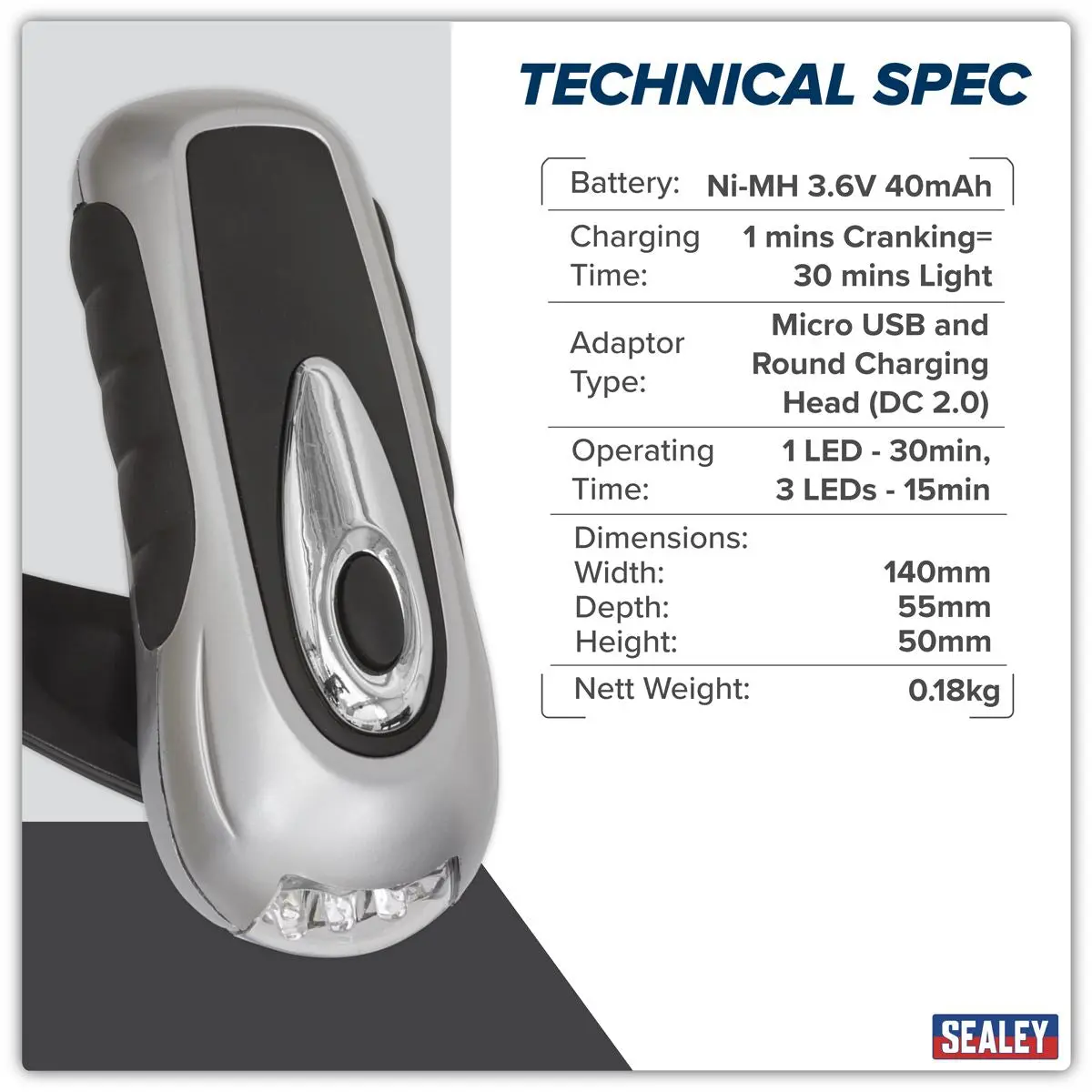 Sealey Rechargeable Wind-Up Torch 3 LED - Image 8