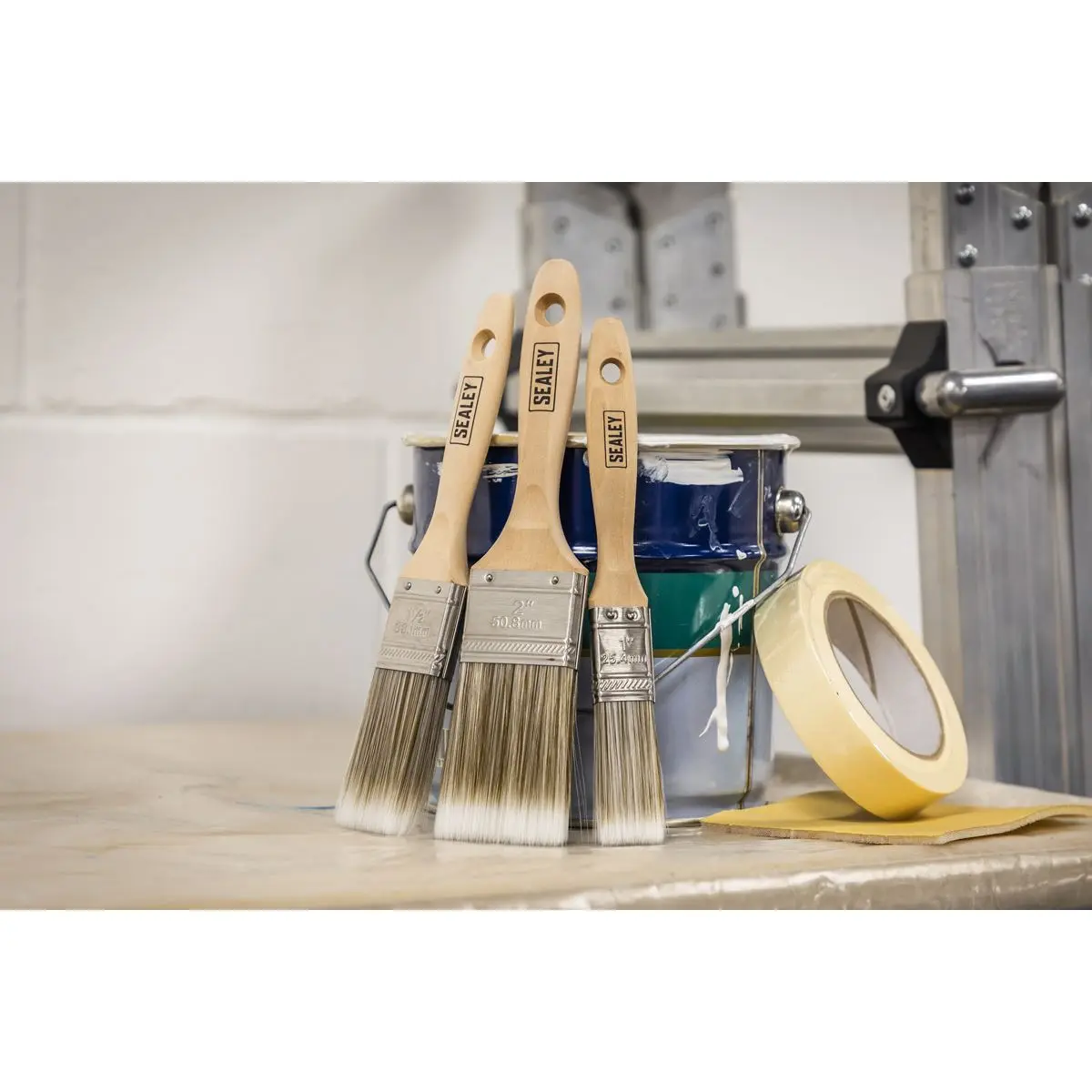 Sealey Wooden Handle Paint Brush Set 3pc - Image 2
