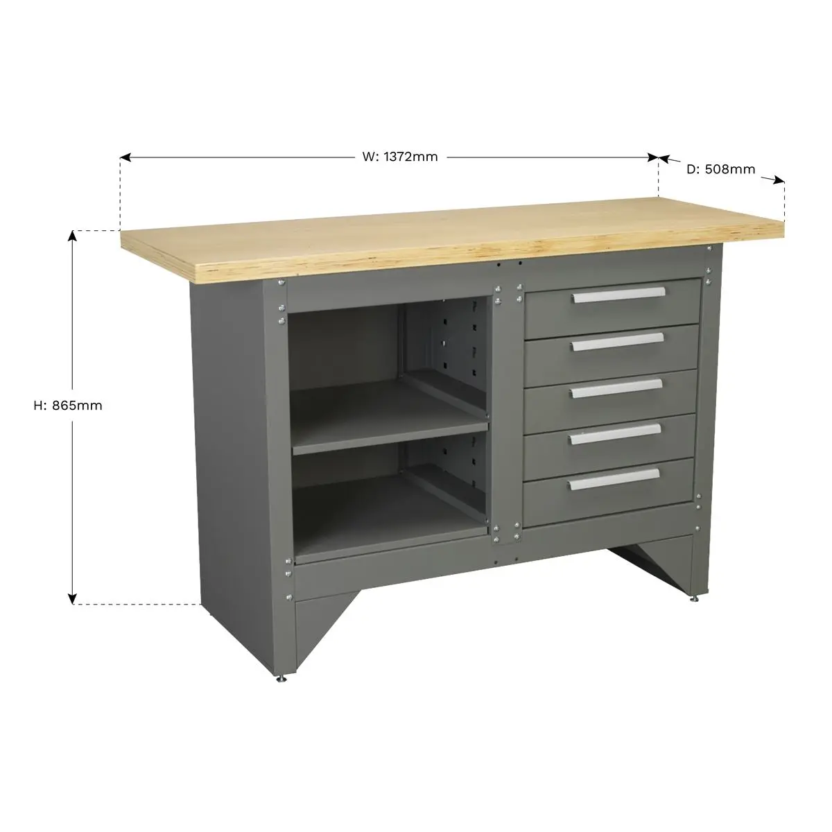 Sealey Workbench with 5 Drawers Ball-Bearing Slides Heavy-Duty - Image 3