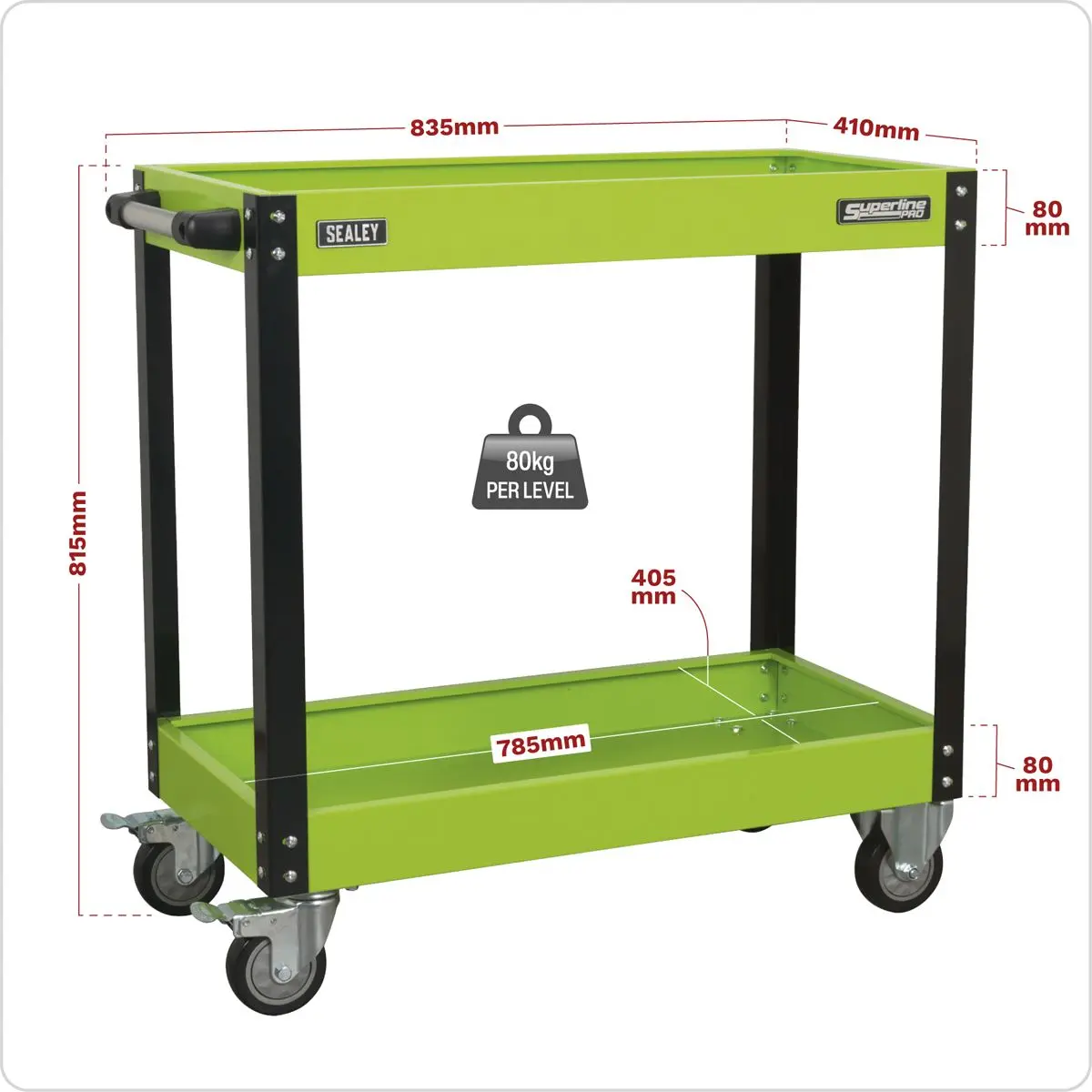 Sealey Superline Pro Workshop Trolley 2-Level Heavy-Duty - Hi-Vis Green - Image 3