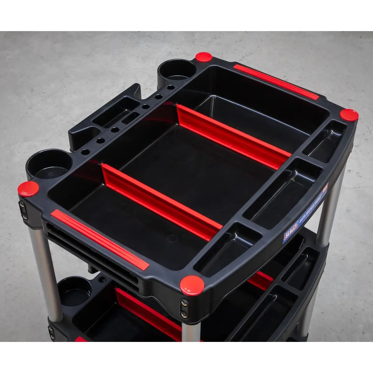 Sealey Workshop Trolley 3-Level Composite with Parts Storage - Image 3