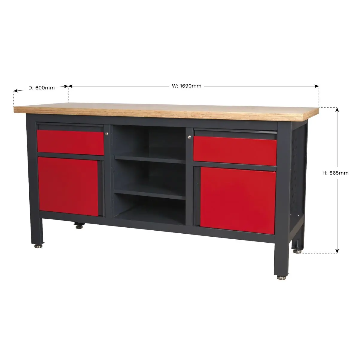 Sealey Workstation with 2 Drawers, 2 Cupboards & Open Storage - Image 5