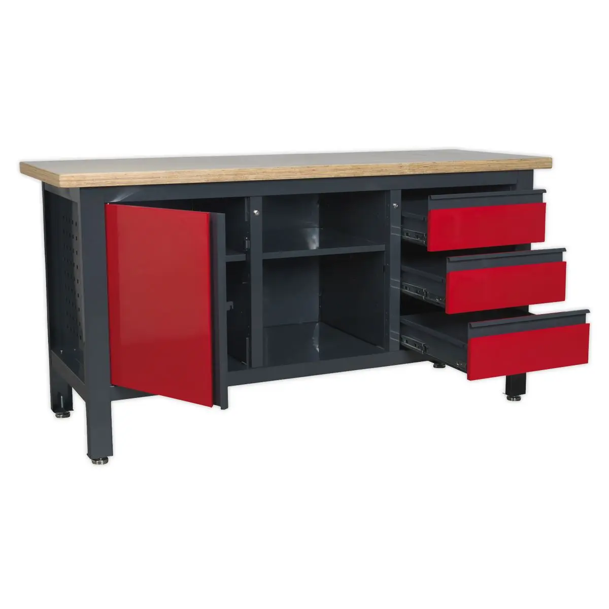 Sealey Workstation with 3 Drawers, 1 Cupboard & Open Storage - Image 5