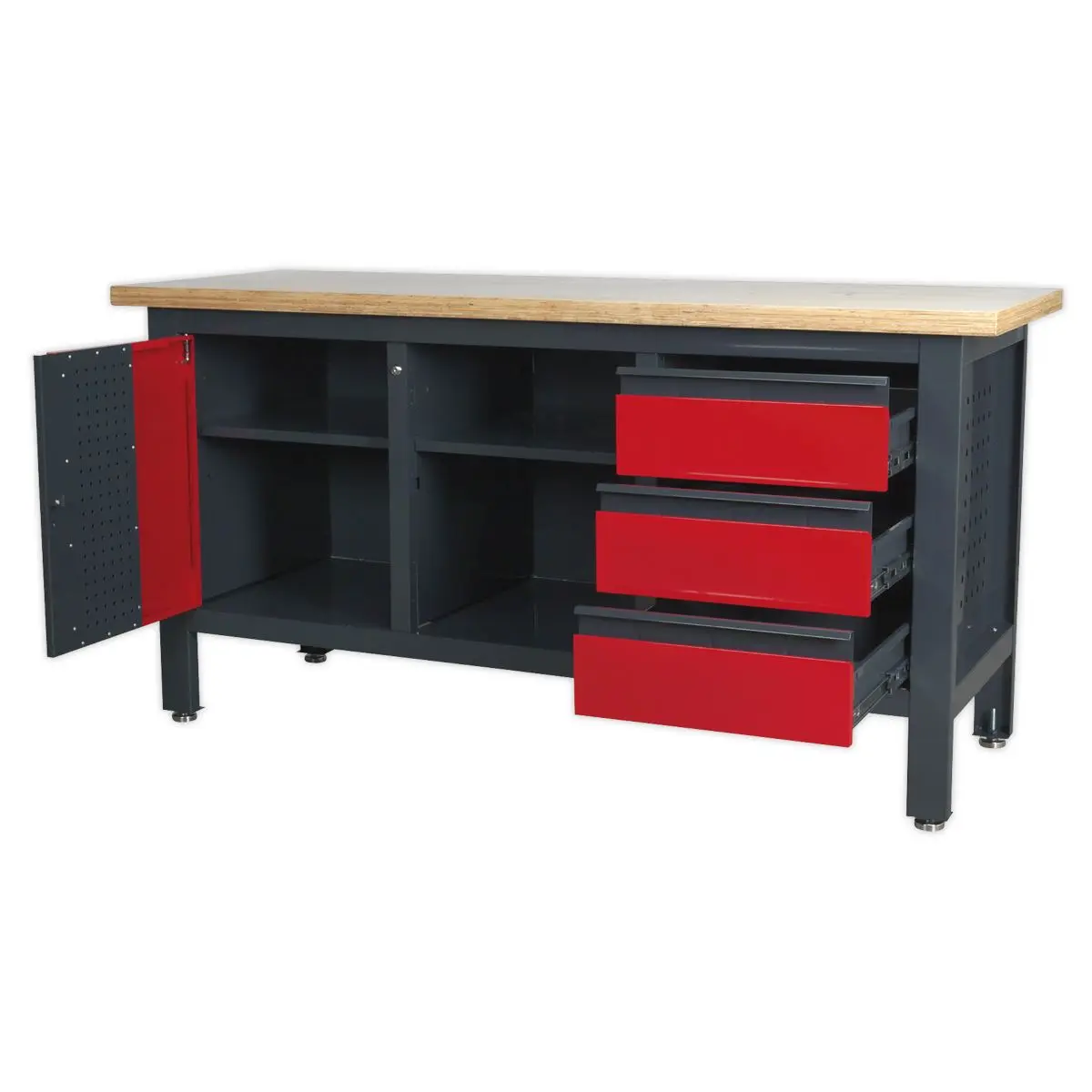 Sealey Workstation with 3 Drawers, 1 Cupboard & Open Storage - Image 6