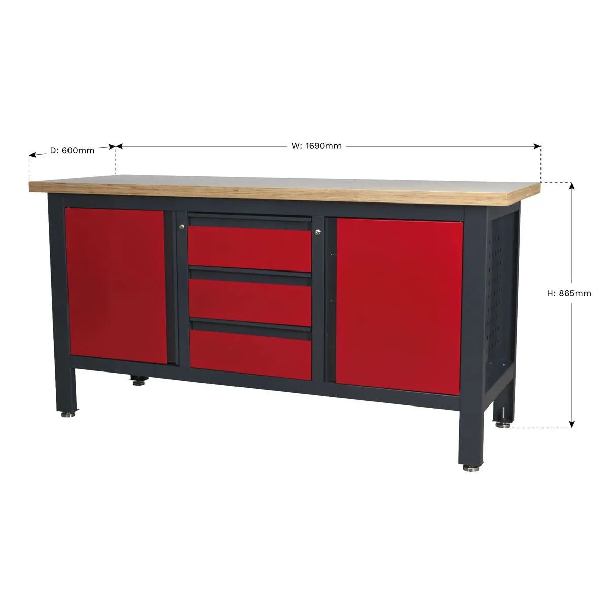 Sealey Workstation with 3 Drawers & 2 Cupboards - Image 7