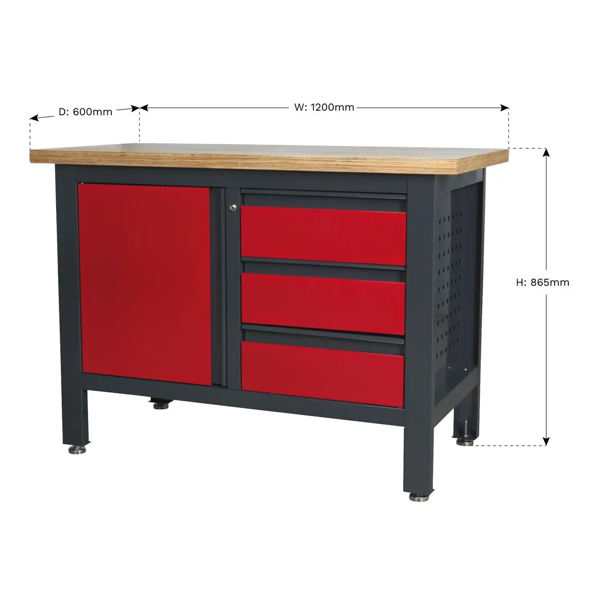 Sealey Workstation with 3 Drawers & Cupboard - Image 7