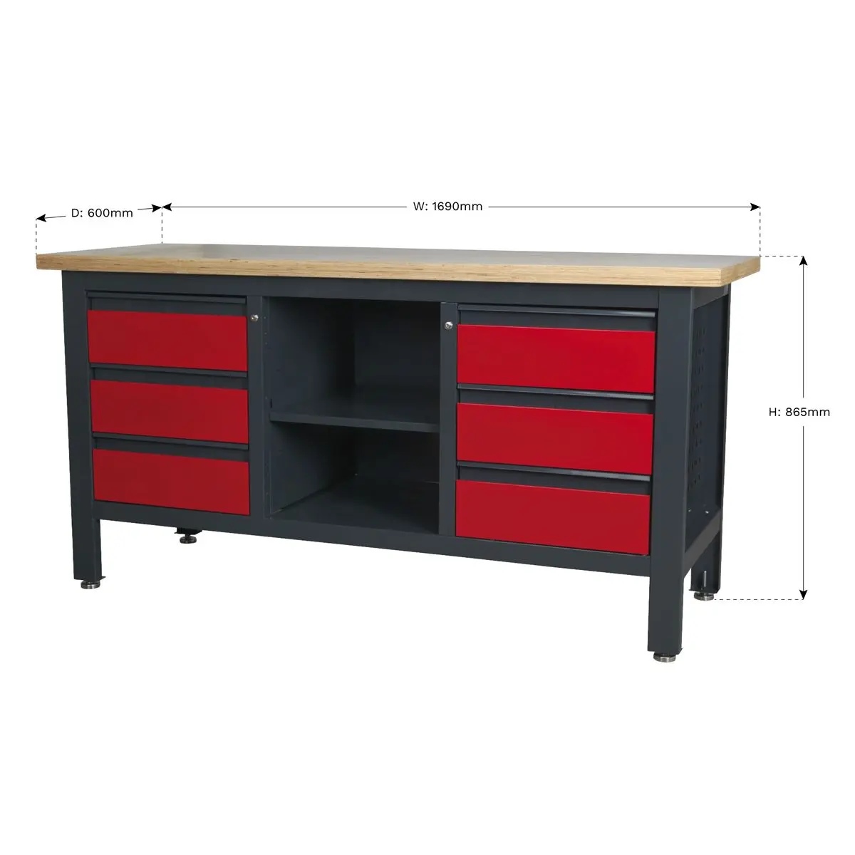 Sealey Workstation with 6 Drawers & Open Storage - Image 6