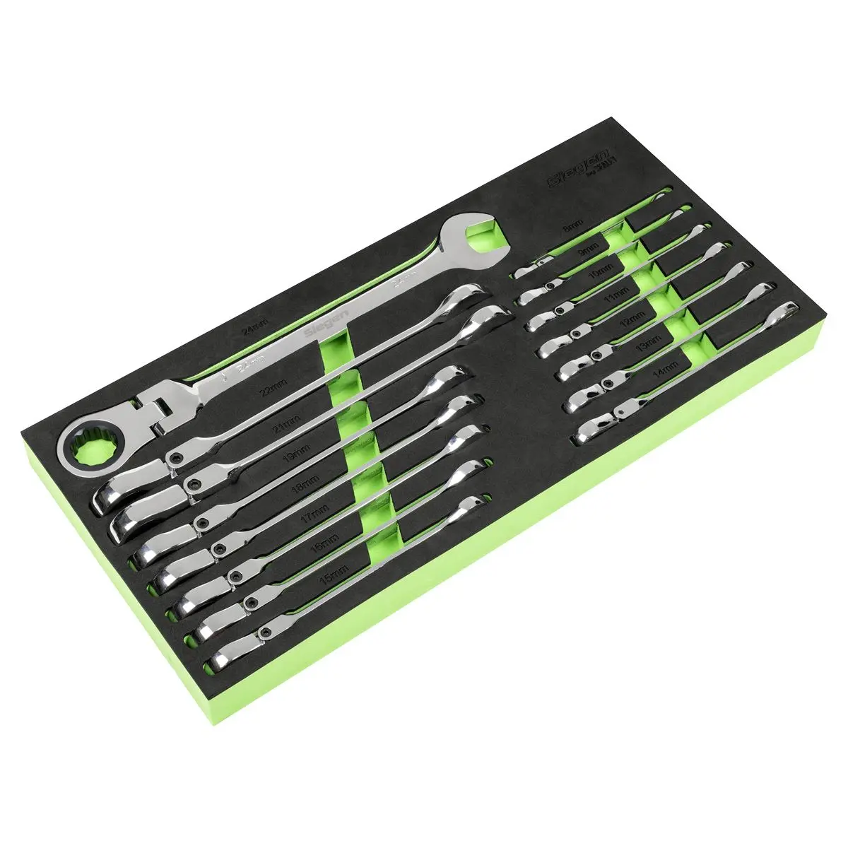 Siegen by Sealey Flexi-Head Combination Ratchet Spanner Set 15pc