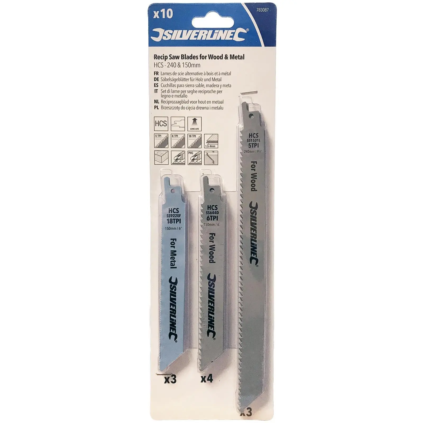 Silverline 10 Pack Recipro Saw Blade Set Sabre Metal Wood 150, 240mm - Image 3