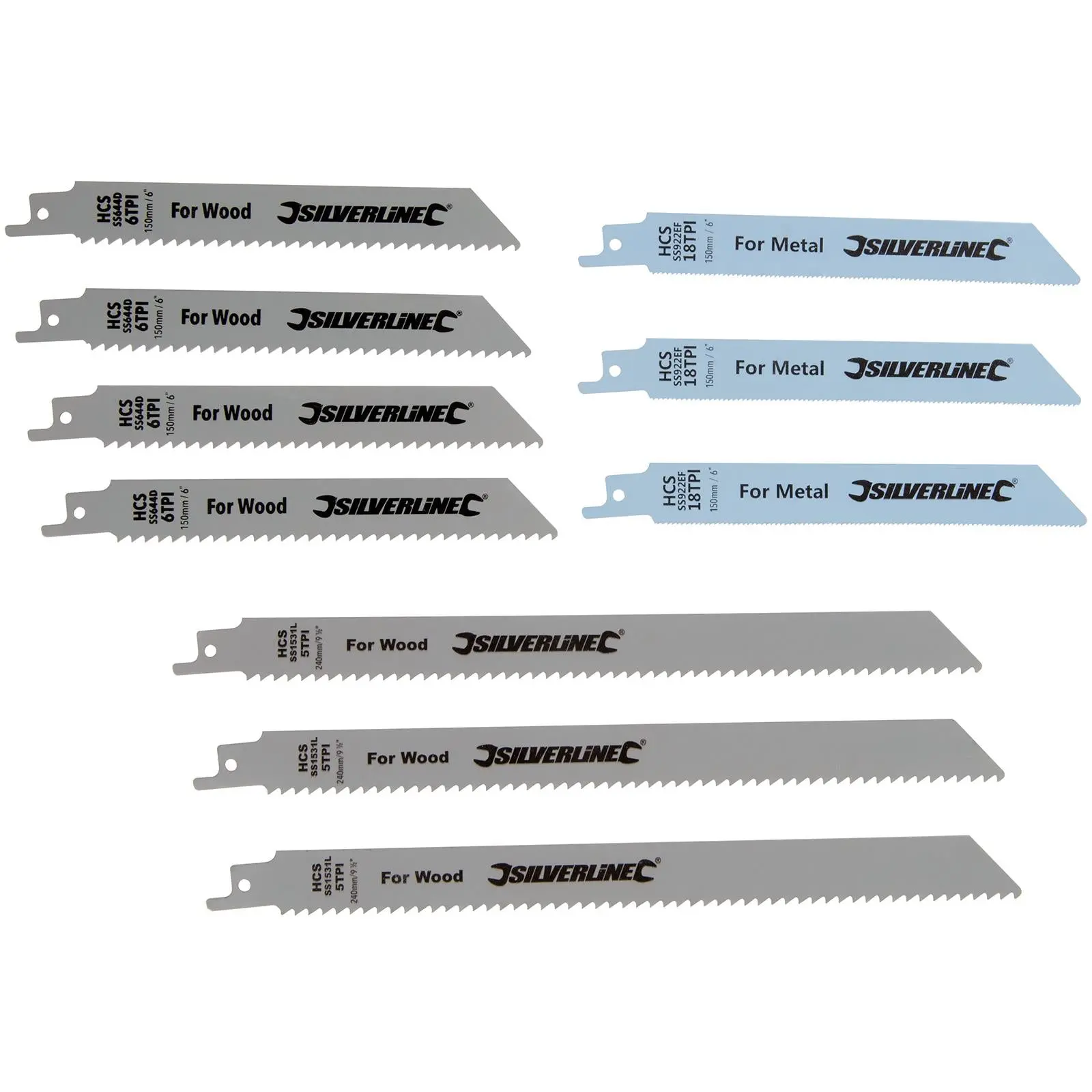 Silverline 10 Pack Recipro Saw Blade Set Sabre Metal Wood 150, 240mm - Image 4
