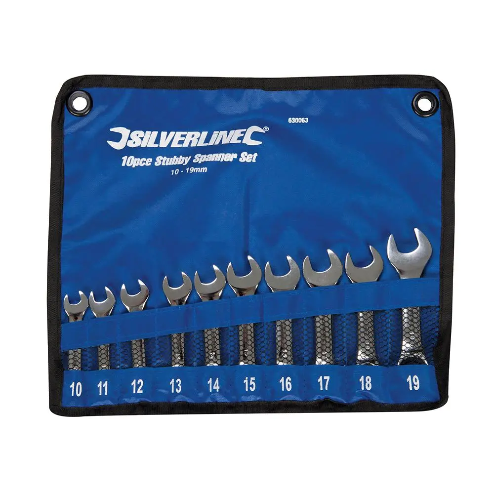 Silverline 10 Piece Stubby Spanner Set Open Bi-Hexagonal Wrench Engineering - Image 4