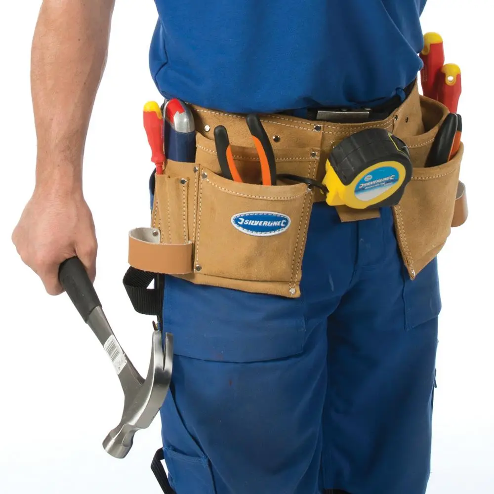 Silverline 11 Pocket Double Pouch Tool Belt Hammer Tape Holder Work DIY - Image 4