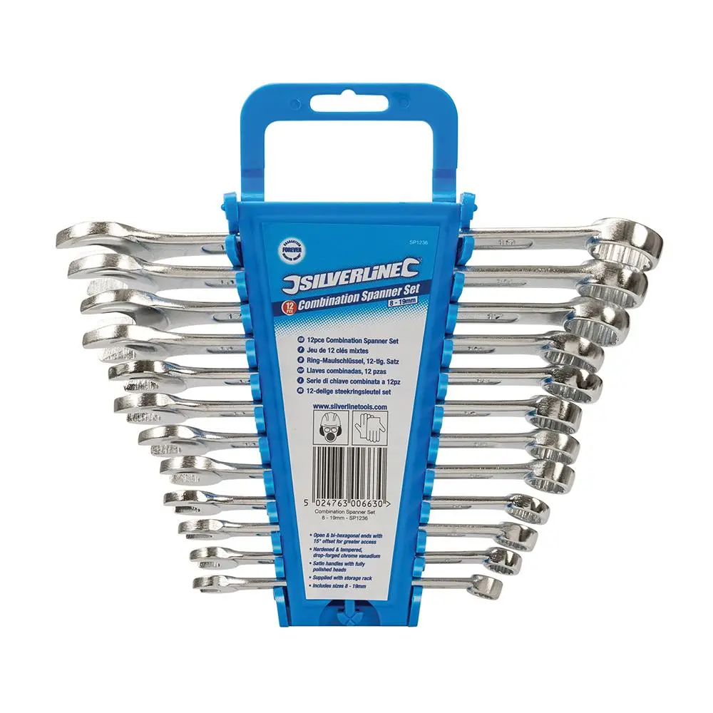 Silverline 12 Piece Combination Spanner Set 8-19mm Open End Hex Storage Rack - Image 7