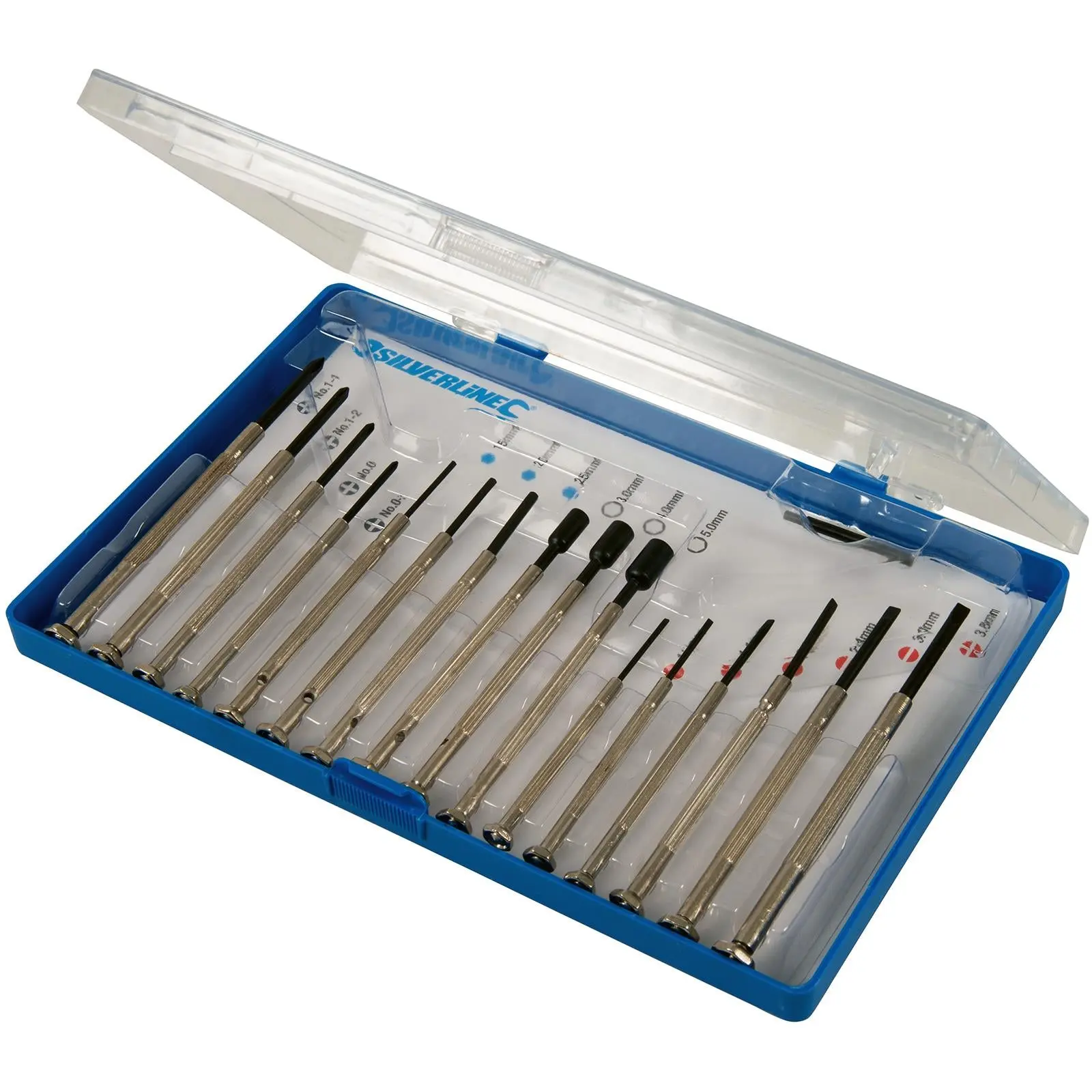 Silverline 16 Piece Jewellers Screwdriver Set Phillips Slotted Hex Nut Driver - Image 2