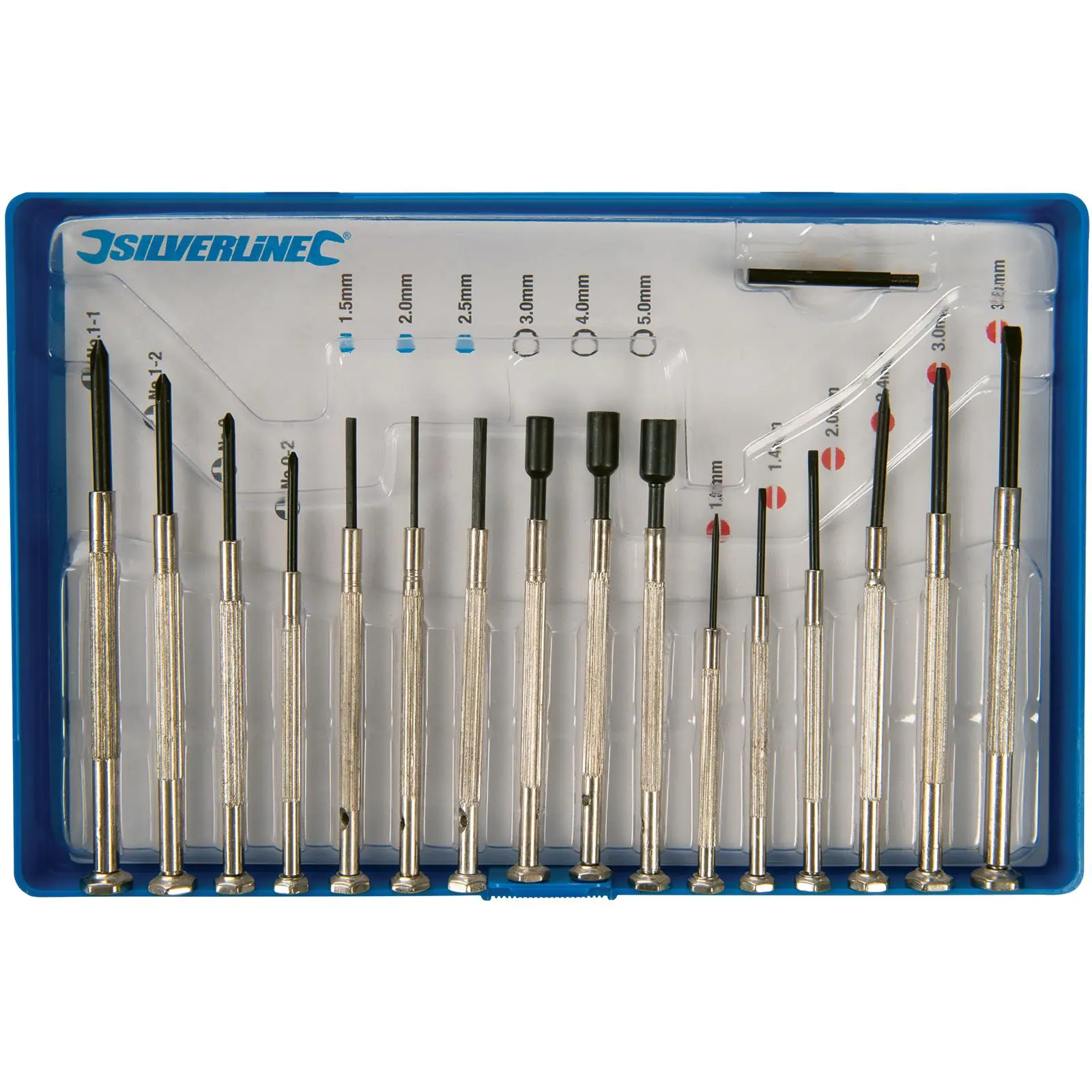 Silverline 16 Piece Jewellers Screwdriver Set Phillips Slotted Hex Nut Driver - Image 4