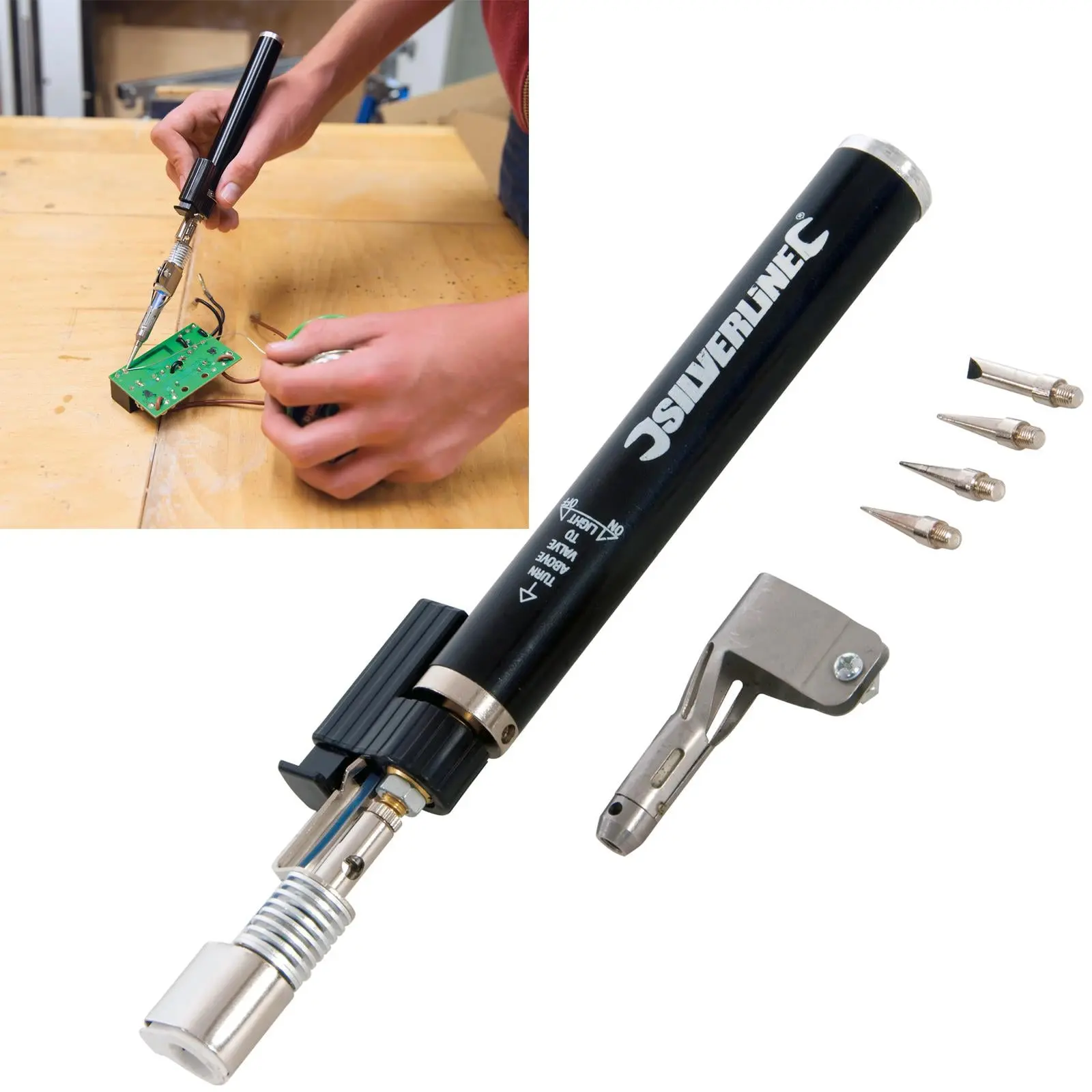 Silverline 195mm Gas Soldering Iron Pen Heat Control Lighter Fuel - Image 3