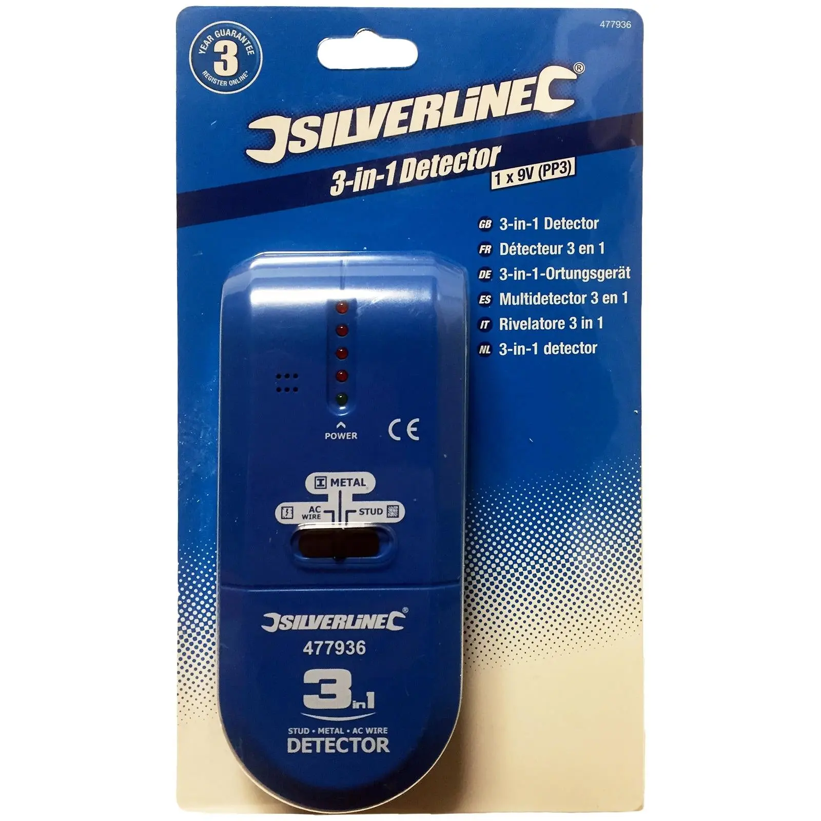 Silverline 3 in 1 Detector Volt Stud Metal Live AC Wire Joist Tester - Image 6