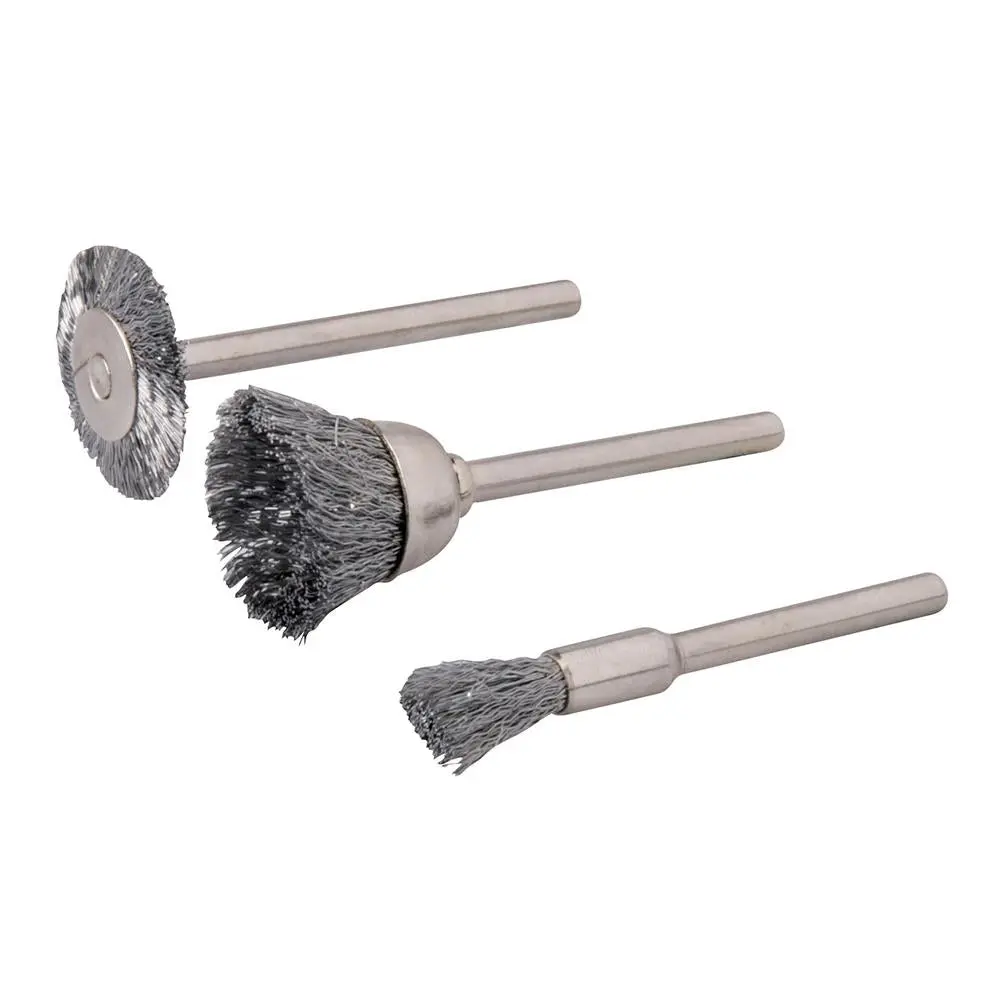 Silverline 3 Piece Steel Brush Set 5, 15 & 19mm Rotary Cleaning Wire - Image 2