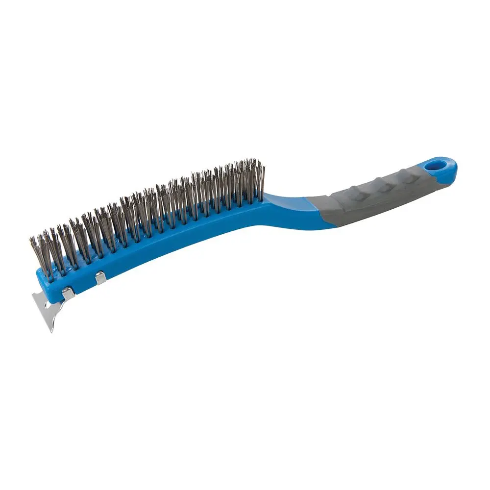 Silverline 3 Row Stainless Steel Wire Brush with Scraper 30mm Bristles - Image 5