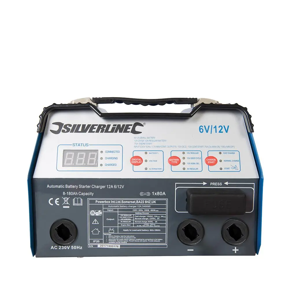 Silverline Automatic Battery Starter Charger 12A 6/12V 8-180Ah Capacity 549095 - Image 3