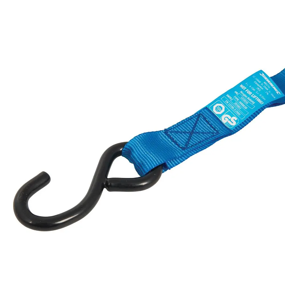 Silverline Ratchet Tie Down Strap S-Hook 4.5m x 25mm - Rated 250kg Capacity 500kg MS21S - Image 4
