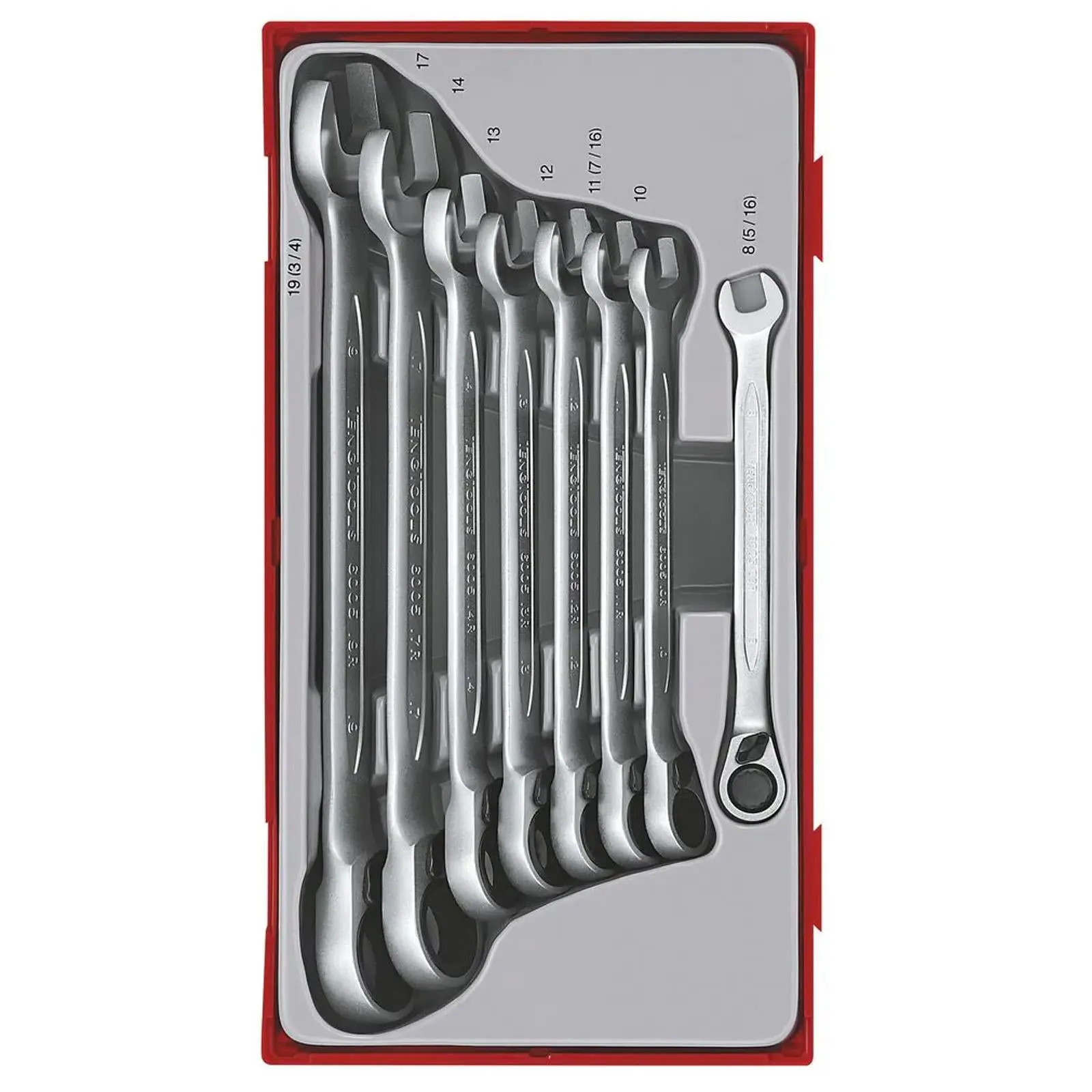 Teng Tools Ratchet Combination Spanner Set Fixed Head 8-19mm 8 Pieces TT6508R - Image 2