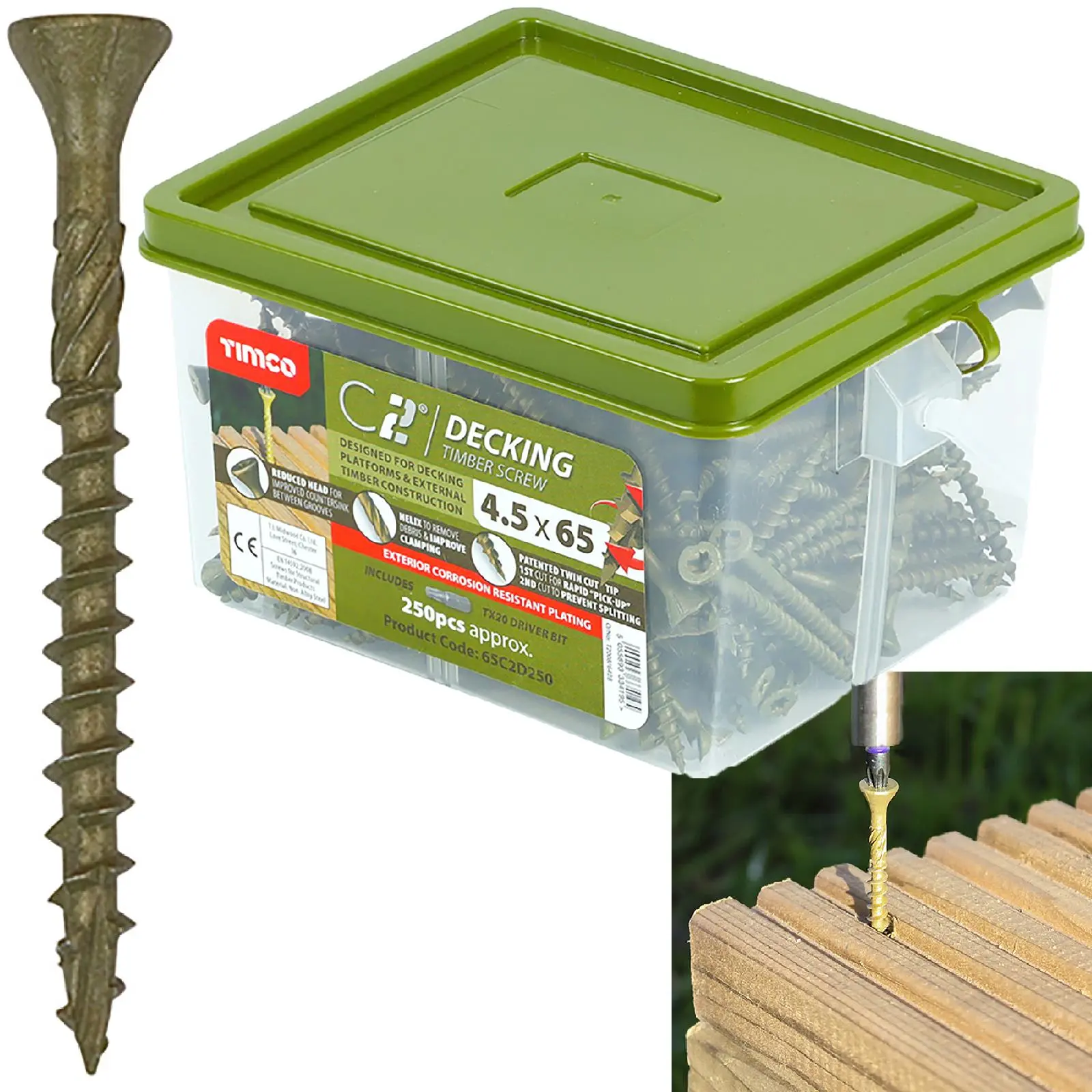 TIMCO C2 Deck Fix Premium Decking Screws Torx Exterior Green Timber Construction - Image 2