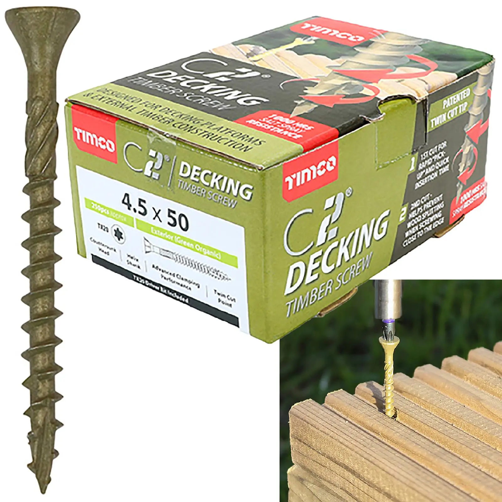 TIMCO C2 Deck Fix Premium Decking Screws Torx Exterior Green Timber Construction - Image 6